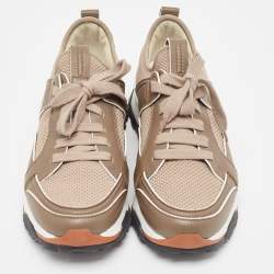 Pre Owned Ermenegildo Zegna Brown Leather and Mesh Low Top Sneakers Size 41.5