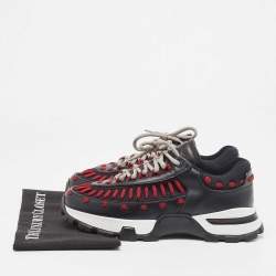 Pre Owned  Ermenegildo Zegna Black/Burgundy Leather Neoprene Low Top Sneakers Size 41