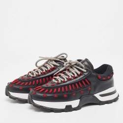 Pre Owned  Ermenegildo Zegna Black/Burgundy Leather Neoprene Low Top Sneakers Size 41