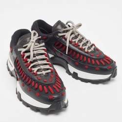 Pre Owned  Ermenegildo Zegna Black/Burgundy Leather Neoprene Low Top Sneakers Size 41