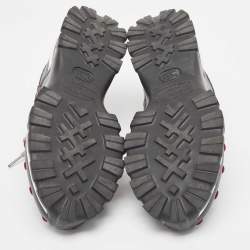 Pre Owned  Ermenegildo Zegna Black/Burgundy Leather Neoprene Low Top Sneakers Size 41