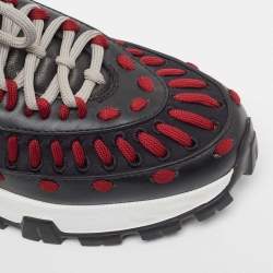 Pre Owned  Ermenegildo Zegna Black/Burgundy Leather Neoprene Low Top Sneakers Size 41