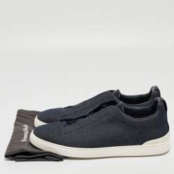 Ermenegildo Zegna Blue Denim and Leather Triple Stitch Low Top Sneakers Size 44