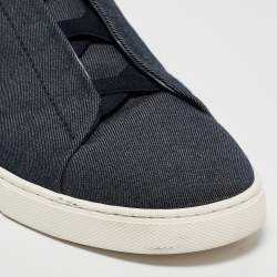 Ermenegildo Zegna Blue Denim and Leather Triple Stitch Low Top Sneakers Size 44