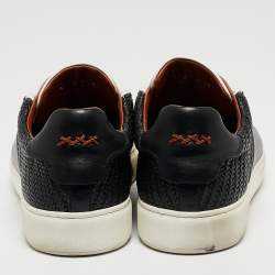 Pre Owned Ermenegildo Zegna Black/White Leather Triple Stitch Sneakers Size 44.5