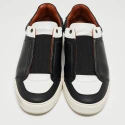 Pre Owned Ermenegildo Zegna Black/White Leather Triple Stitch Sneakers Size 44.5