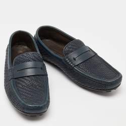 Ermenegildo Zegna Blue Woven Leather Slip On Loafers Size 40