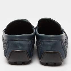 Ermenegildo Zegna Blue Woven Leather Slip On Loafers Size 40