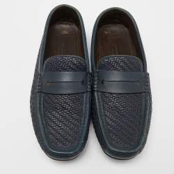 Ermenegildo Zegna Blue Woven Leather Slip On Loafers Size 40