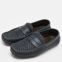 Ermenegildo Zegna Blue Woven Leather Slip On Loafers Size 40