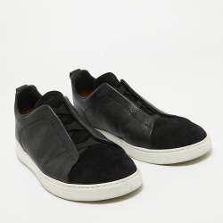 مملوكة مسبقًا Ermenegildo Zegna Black Suede and Leather Triple Stitch Sneakers Size 43.5