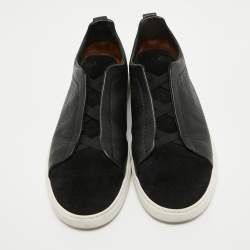 Ermenegildo Zegna Black Suede and Leather Triple Stitch Sneakers Size 43.5
