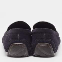 Ermenegildo Zegna Navy Blue Textured Suede Slip On Loafers Size 43