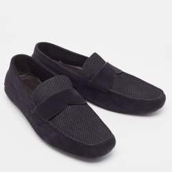 Ermenegildo Zegna Navy Blue Textured Suede Slip On Loafers Size 43