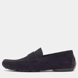 Ermenegildo Zegna Navy Blue Textured Suede Slip On Loafers Size 43