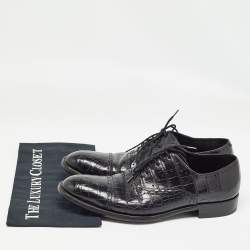 Pre Owned Ermenegildo Zegna Black Crocodile Slip On Oxford Size 42.5