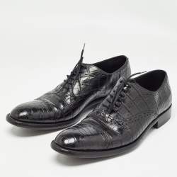Pre Owned Ermenegildo Zegna Black Crocodile Slip On Oxford Size 42.5