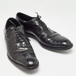 Pre Owned Ermenegildo Zegna Black Crocodile Slip On Oxford Size 42.5