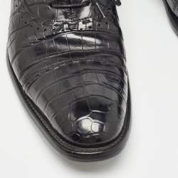 Pre Owned Ermenegildo Zegna Black Crocodile Slip On Oxford Size 42.5