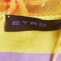 Pre Owned Etro Yellow/Purple Printed Silk Pocket Square 