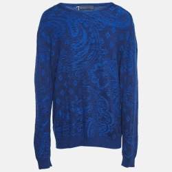 Pre Owned Etro Blue Paisley Knit Crew Neck Sweater XXL