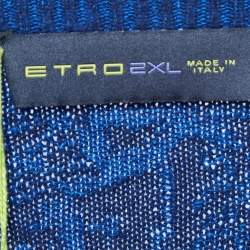 Pre Owned Etro Blue Paisley Knit Crew Neck Sweater XXL
