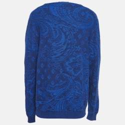 Pre Owned Etro Blue Paisley Knit Crew Neck Sweater XXL