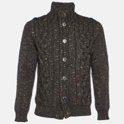 Etro Grey Cable Knit Wool Button front Cardigan M 