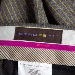 Pre Owned Etro Grey Pinstripe Wool Blend Trousers XXXL