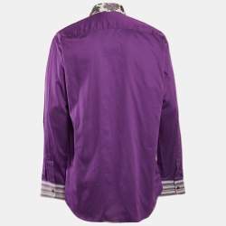 Pre Owned Etro Purple Cotton Paisley Printed Collar Button Front Shirt XXXL