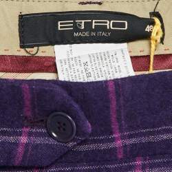 Etro Purple Checked Wool Tapered Trousers M