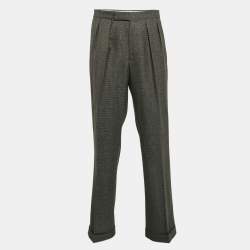 Etro Grey Patterned Wool Pleated Formal Trousers XXL