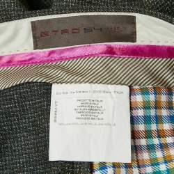 Etro Grey Patterned Wool Pleated Formal Trousers XXL