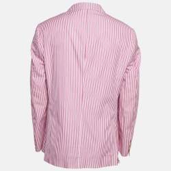 Etro Pink Striped Cotton Single Breasted Blazer XXL
