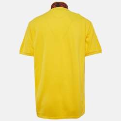 Pre Owned Etro Yellow Cotton Pique Printed Collar Polo T-Shirt XXL