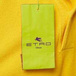 Pre Owned Etro Yellow Cotton Pique Printed Collar Polo T-Shirt XXL