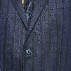 Etro Navy Blue Stripe Wool Blend Single Breasted Blazer L