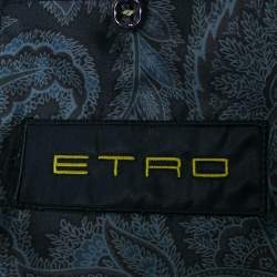 Etro Blue Striped Silk Blend Single Breasted Blazer XL