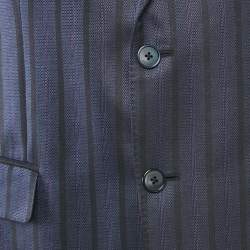 Etro Blue Striped Silk Blend Single Breasted Blazer XL