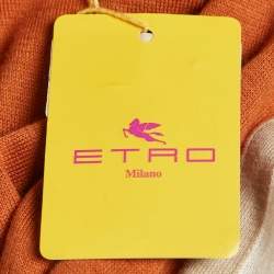 Pre Owned Etro Orange Faux Suede Trim Knit Cardigan XXL