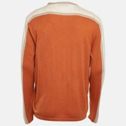 Pre Owned Etro Orange Faux Suede Trim Knit Cardigan XXL