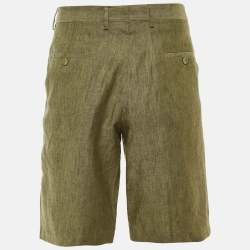 Pre Owned Etro Olive Green Melange Linen Shorts M/Waist 34"