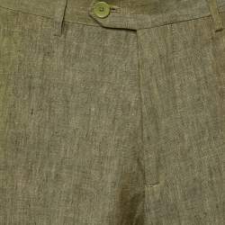 Pre Owned Etro Olive Green Melange Linen Shorts M/Waist 34"