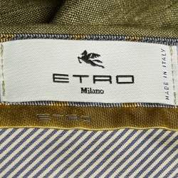 Pre Owned Etro Olive Green Melange Linen Shorts M/Waist 34"