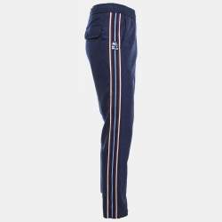 مملوكة مسبقًا Etro Navy Blue Fleece Wool SIde Striped Trousers M