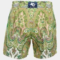 Pre Owned Etro Green Paisley Print Nylon Swim Shorts L