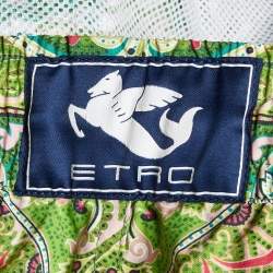 Pre Owned Etro Green Paisley Print Nylon Swim Shorts L