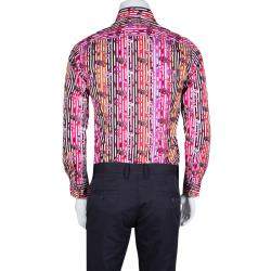 Pre Owned Etro Multicolor Fish Print Striped Cotton Long Sleeve Button Front Shirt XL