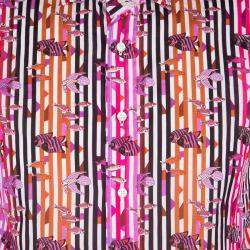 Pre Owned Etro Multicolor Fish Print Striped Cotton Long Sleeve Button Front Shirt XL