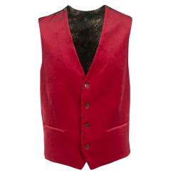 Pre Owned Etro Red Velvet Printed Silk Panel Detail Minete Vest L